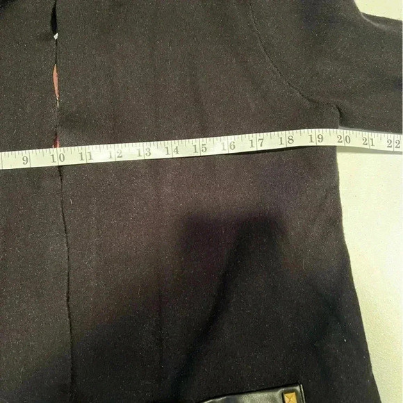 Oliver by Escio Longline Sweater Duster Faux Leather Pockets Fringes Black M - Picture 6 of 7